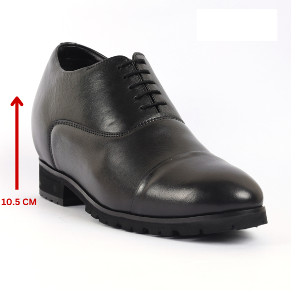 Black genuine leather formal shoes with a hidden heel