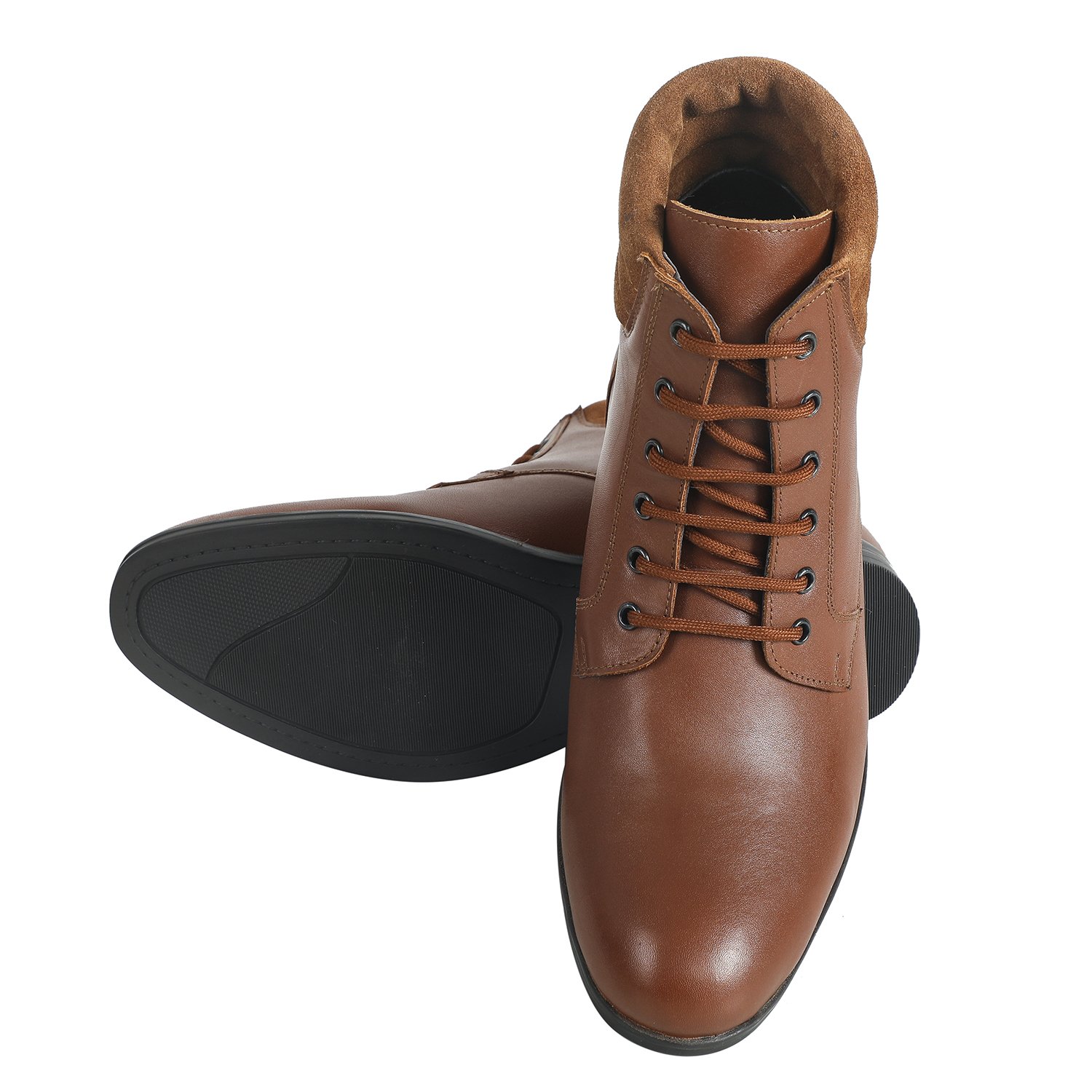 Brown high ankle premium leather suede boots for men with a hidden heel - Image 6