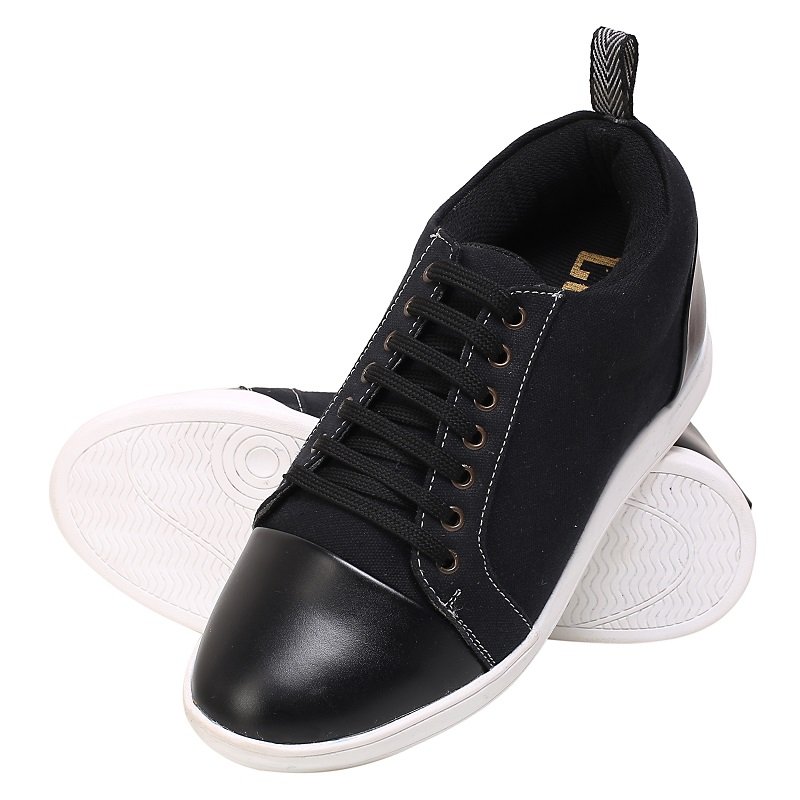 Black Canvas low top sneakers with a hidden heel - Image 3