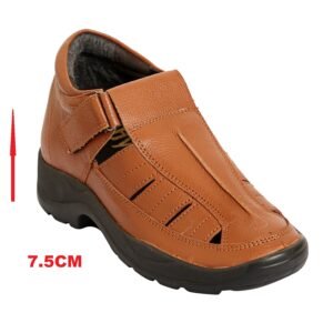 Tan leather casual sandal for men with a hidden heel