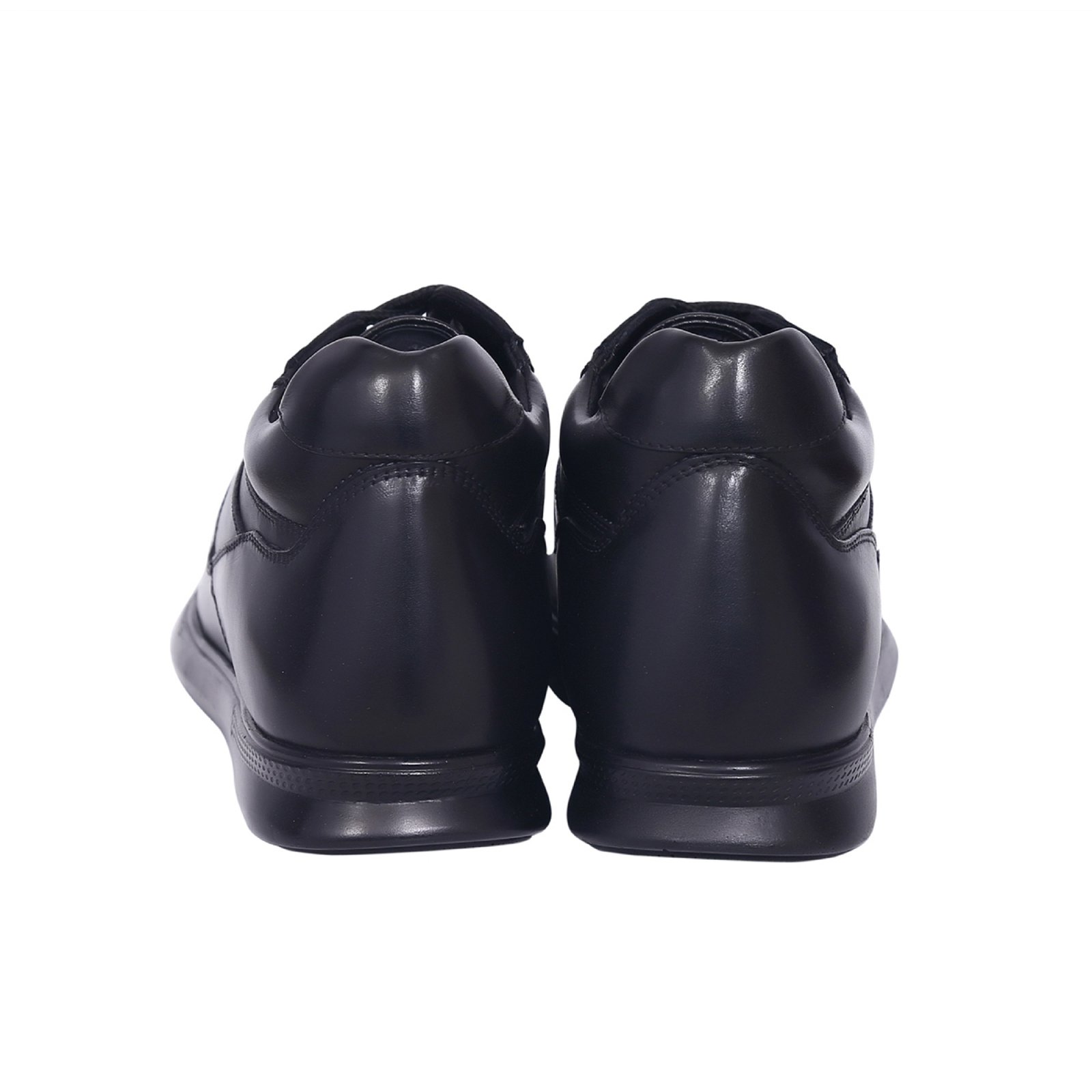 Black premium leather low top sneakers with a hidden heel - Image 3