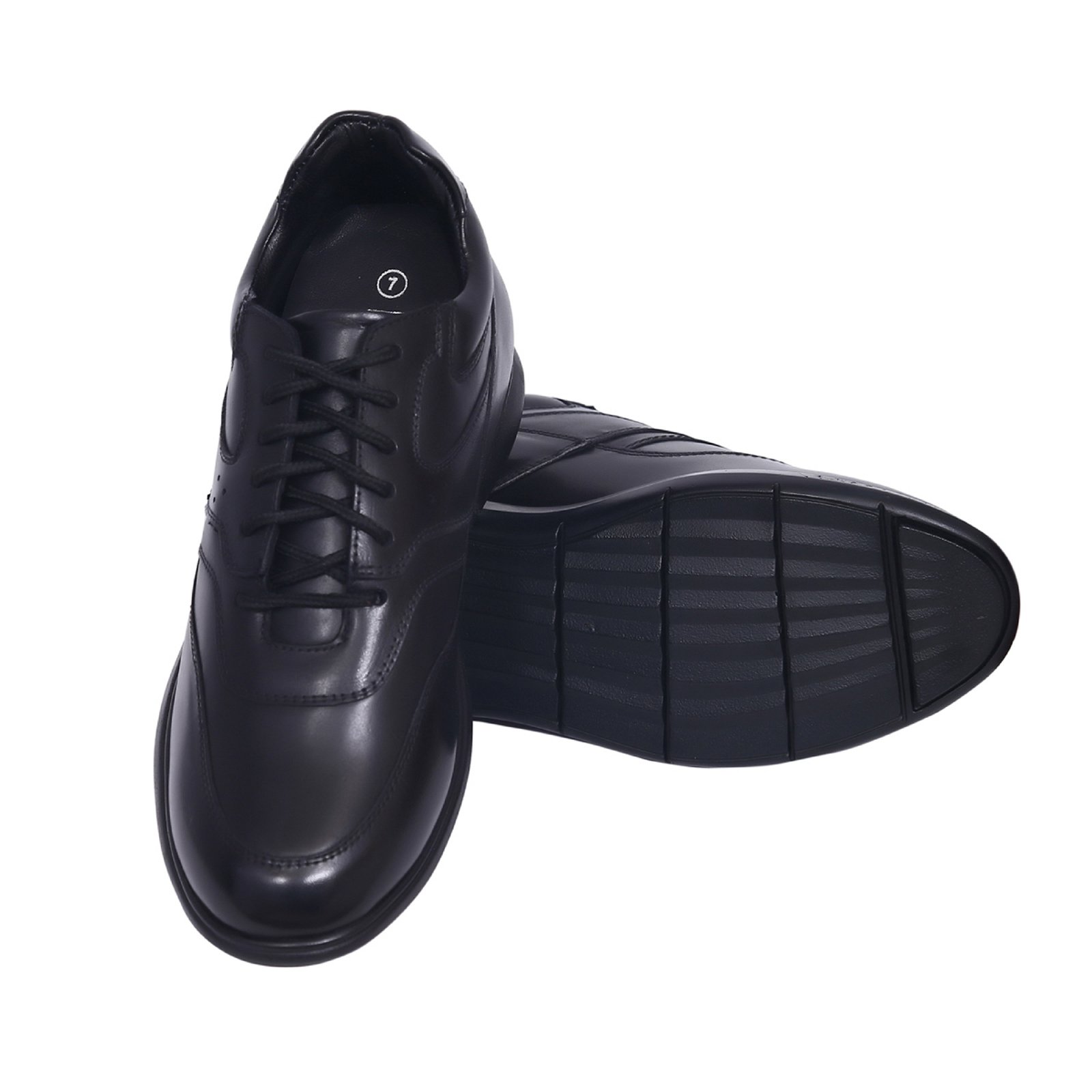 Black premium leather low top sneakers with a hidden heel - Image 4