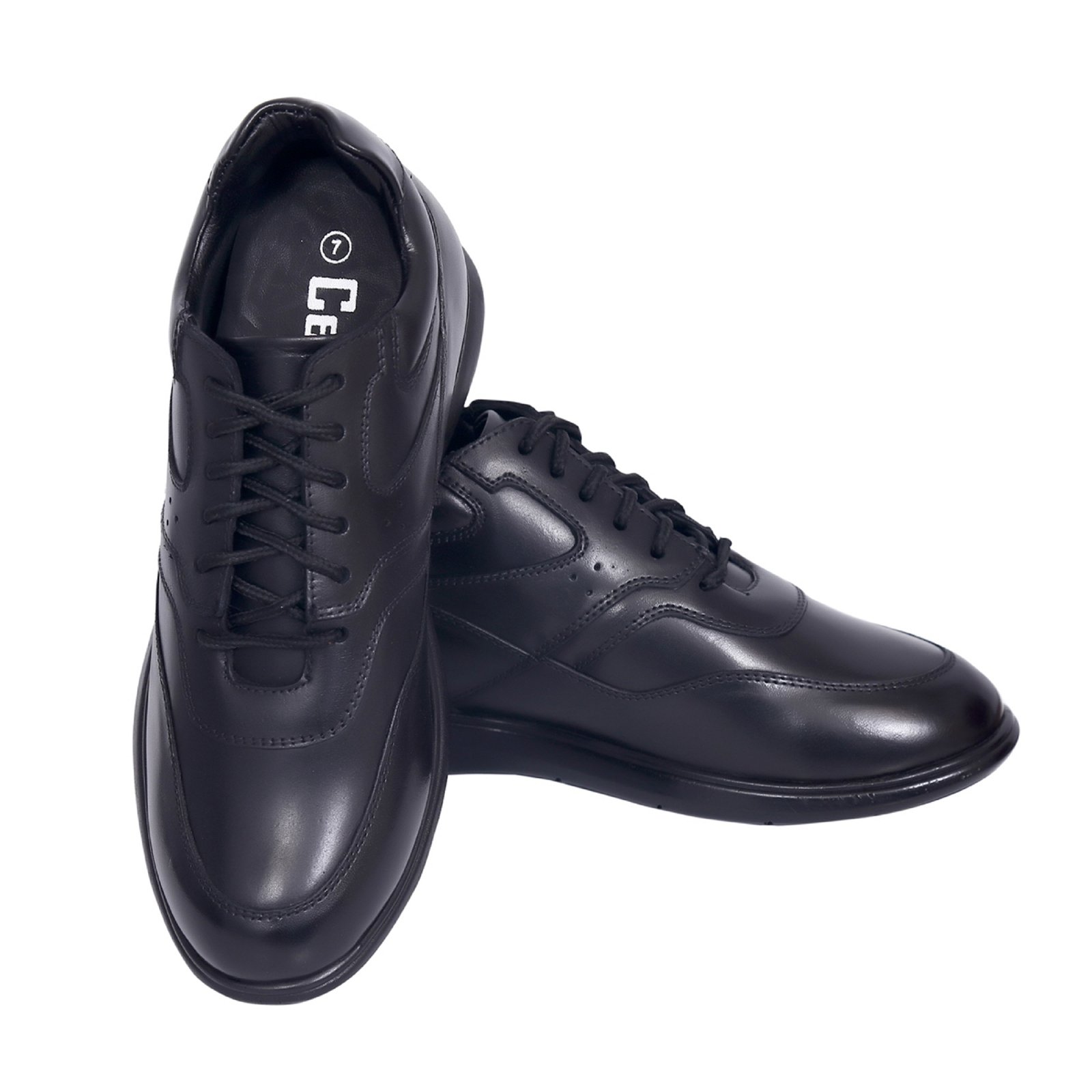 Black premium leather low top sneakers with a hidden heel - Image 5