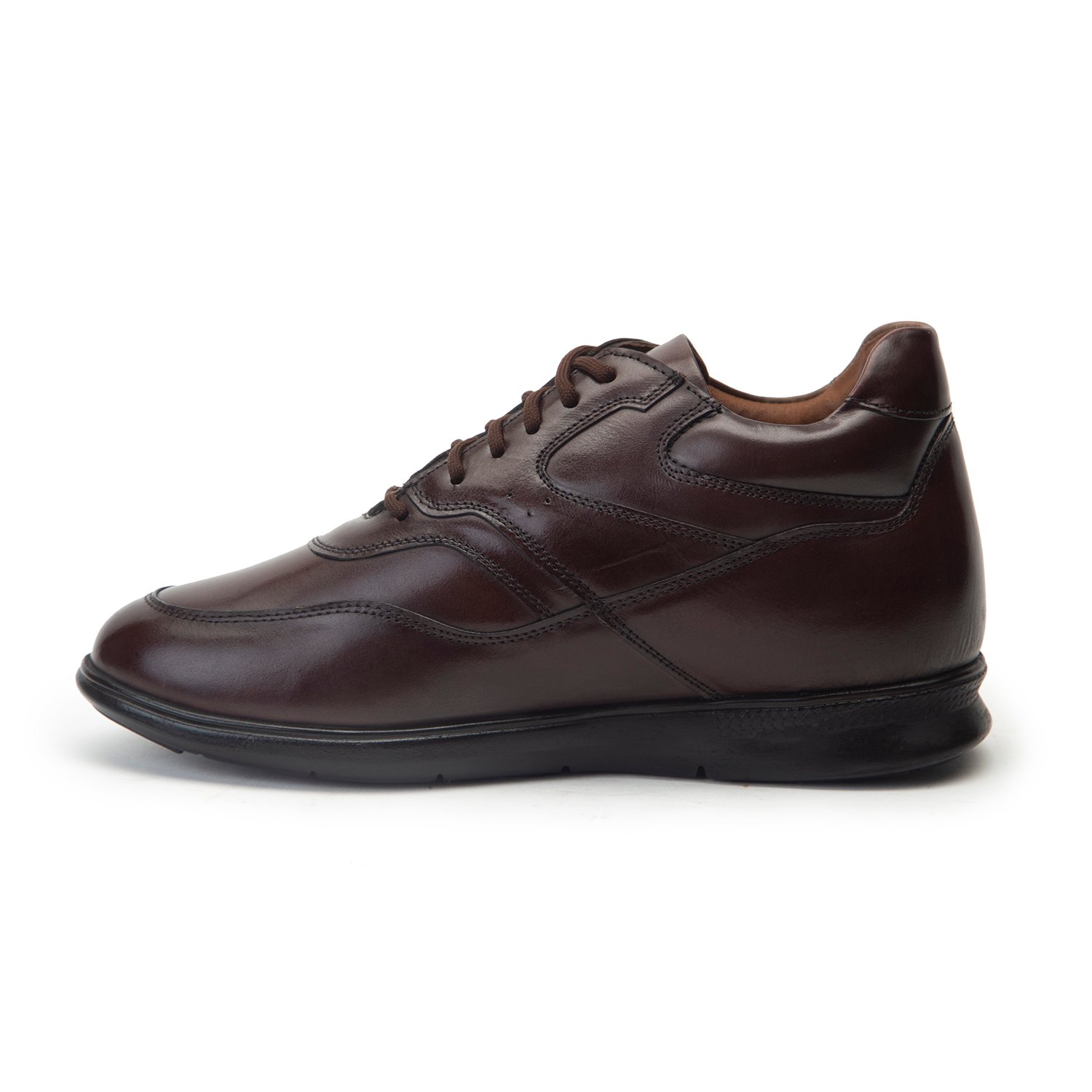 Classic brown leather sneakers for men with a hidden heel - Image 2