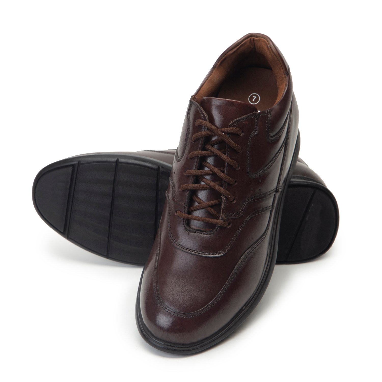 Classic brown leather sneakers for men with a hidden heel - Image 3
