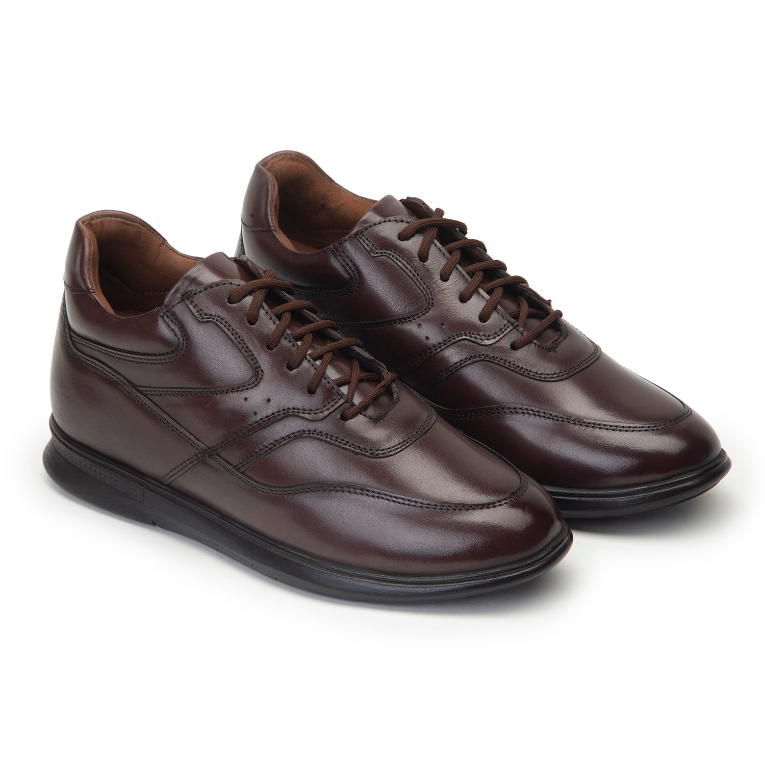 Classic brown leather sneakers for men with a hidden heel - Image 5