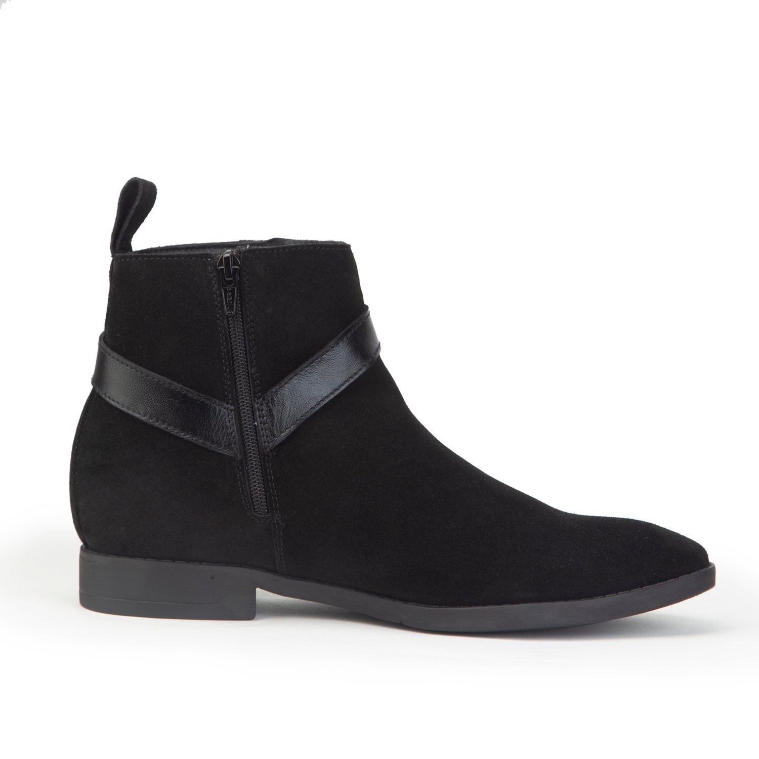 Black zipper ankle suede leather boots with a hidden heel - Image 2