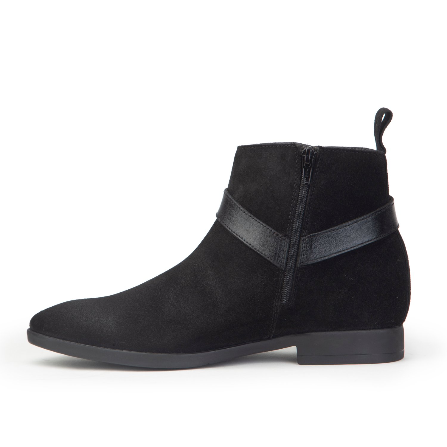 Black zipper ankle suede leather boots with a hidden heel - Image 3
