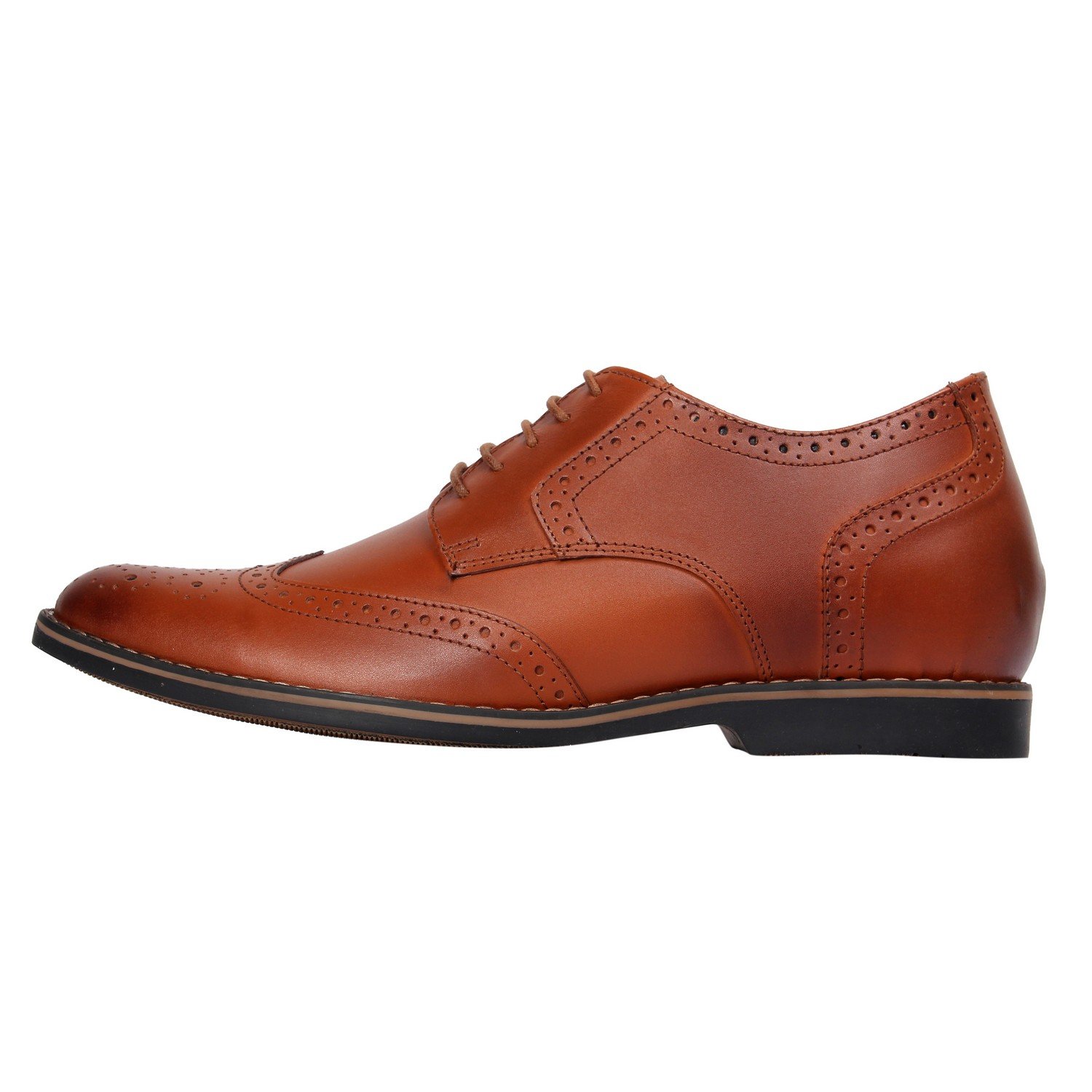 Tan lace-up genuine leather formal brogues with a hidden heel - Image 2