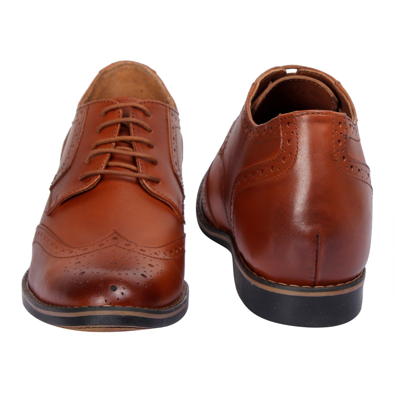 Tan lace-up genuine leather formal brogues with a hidden heel - Image 4