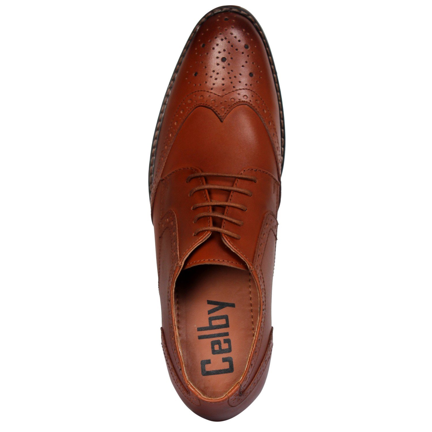 Tan lace-up genuine leather formal brogues with a hidden heel - Image 5