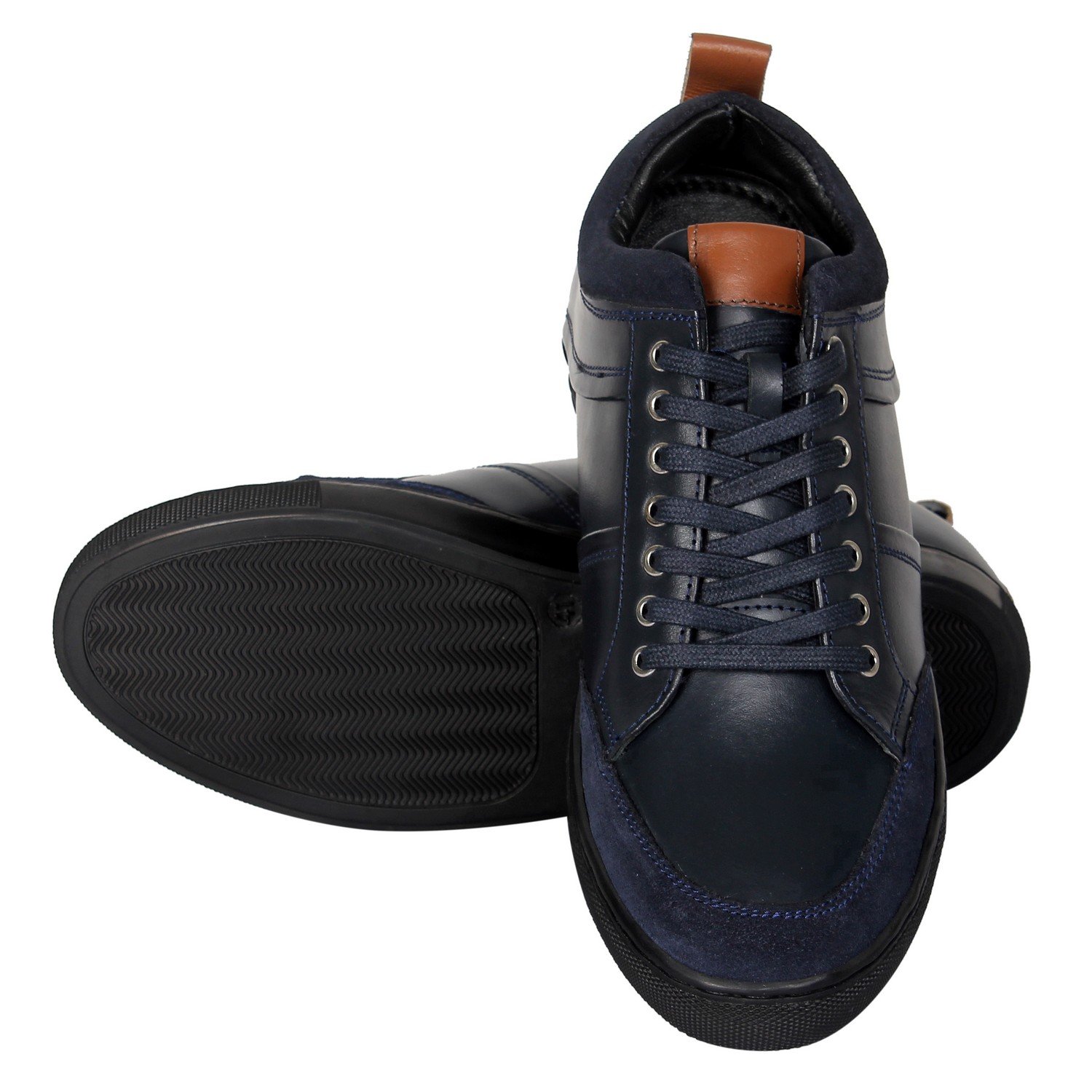 Navy blue lace up sneakers for men with a hidden heel - Image 3