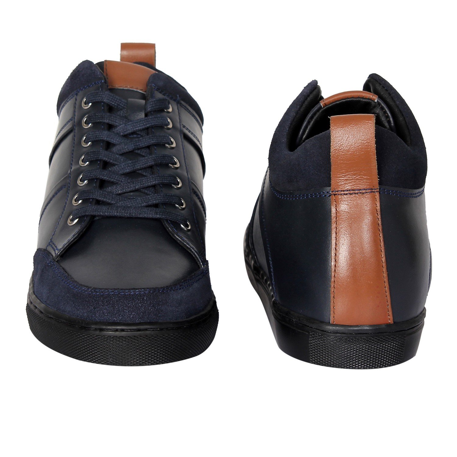 Navy blue lace up sneakers for men with a hidden heel - Image 4