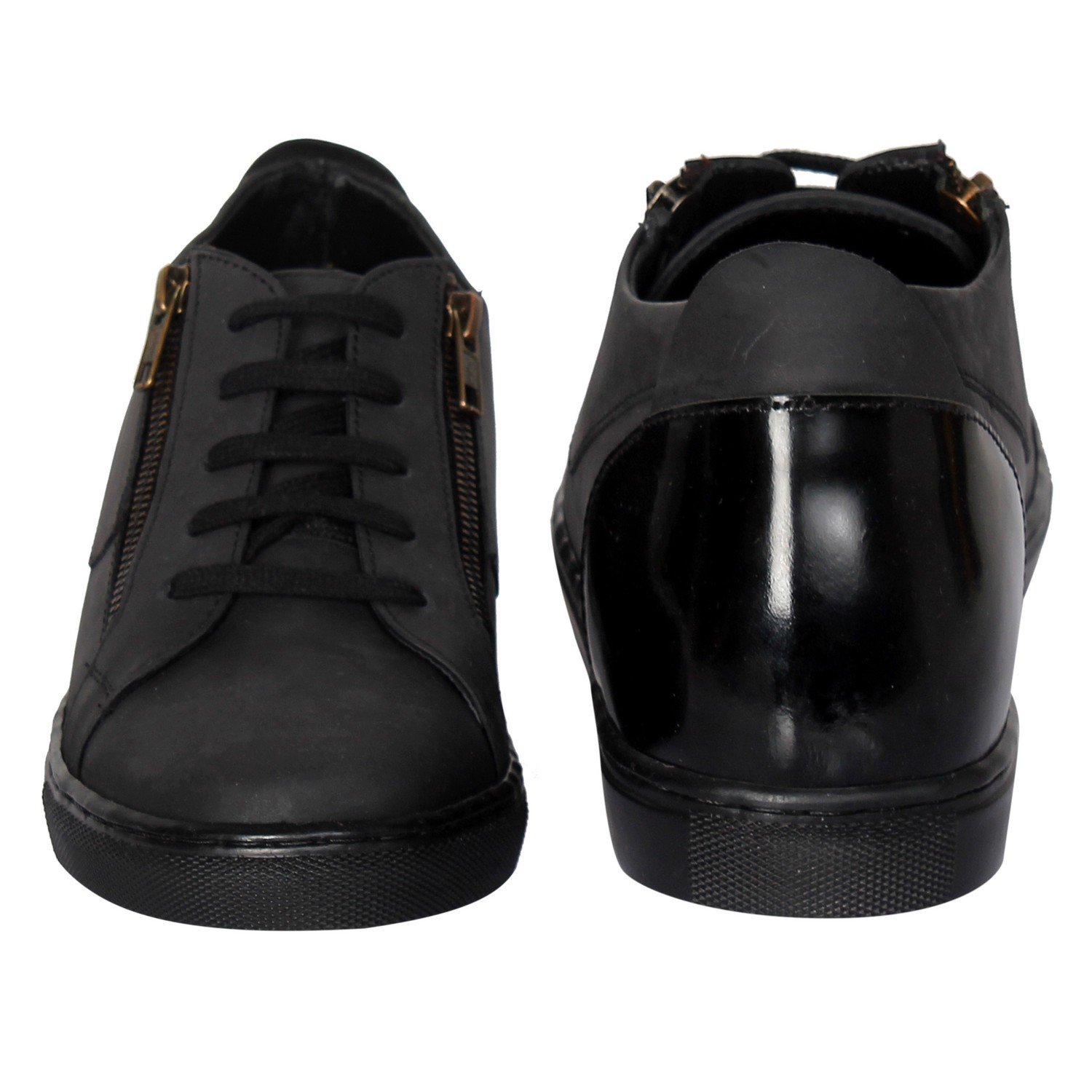 Black leather low top sneakers for men with a hidden heel - Image 6