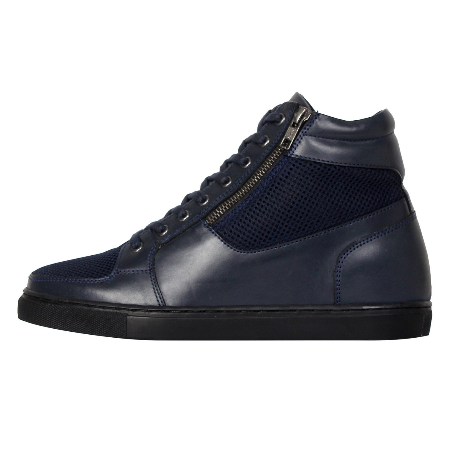 Navy blue ankle high sneakers with a hidden heel - Image 2