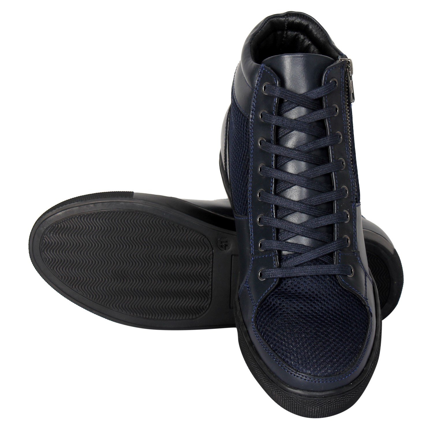 Navy blue ankle high sneakers with a hidden heel - Image 4