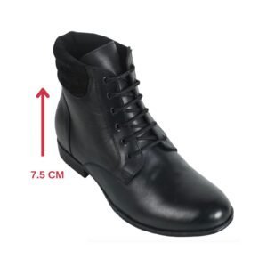 Black high ankle premium leather suede boots for men with a hidden heel
