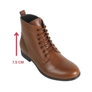 Brown leather ankle high boots with lace-up closure for men with a hidden heel