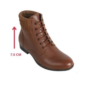 Brown high ankle premium leather suede boots for men with a hidden heel