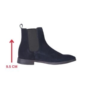 Navy Blue Chelsea leather-suede boots for men with a hidden heel