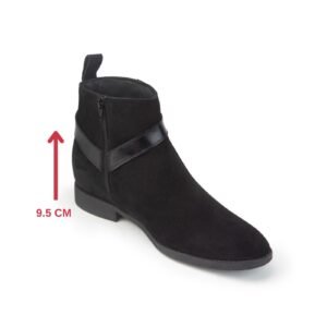 Black zipper ankle suede leather boots with a hidden heel