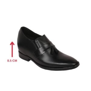 Black tassel formal loafers for men with a hidden heel