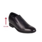 Black leather slip-on loafers for men with a hidden heel