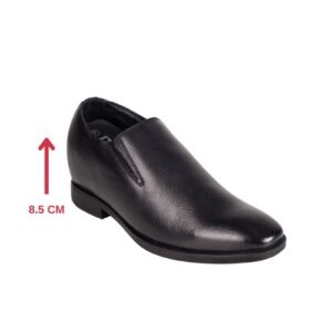 Black leather slip-on loafers for men with a hidden heel