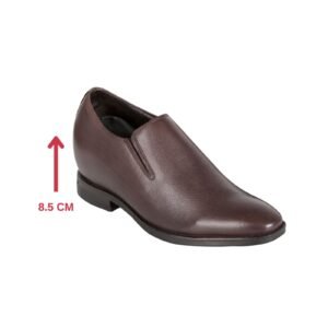 Brown leather slip-on loafers for men with a hidden heel