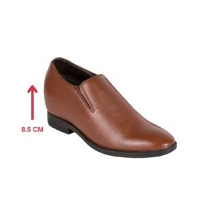 Tan leather slip-on loafers for men with a hidden heel