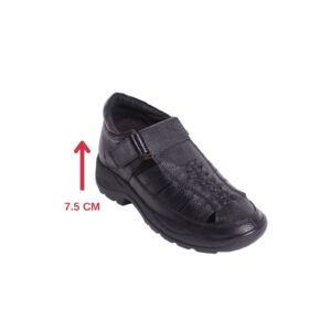 Black leather casual sandal for men with a hidden heel