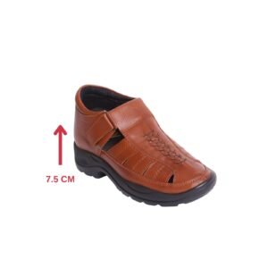 Tan leather casual sandal for men with a hidden heel