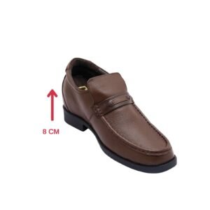 Brown textured leather loafers for men with a hidden heel