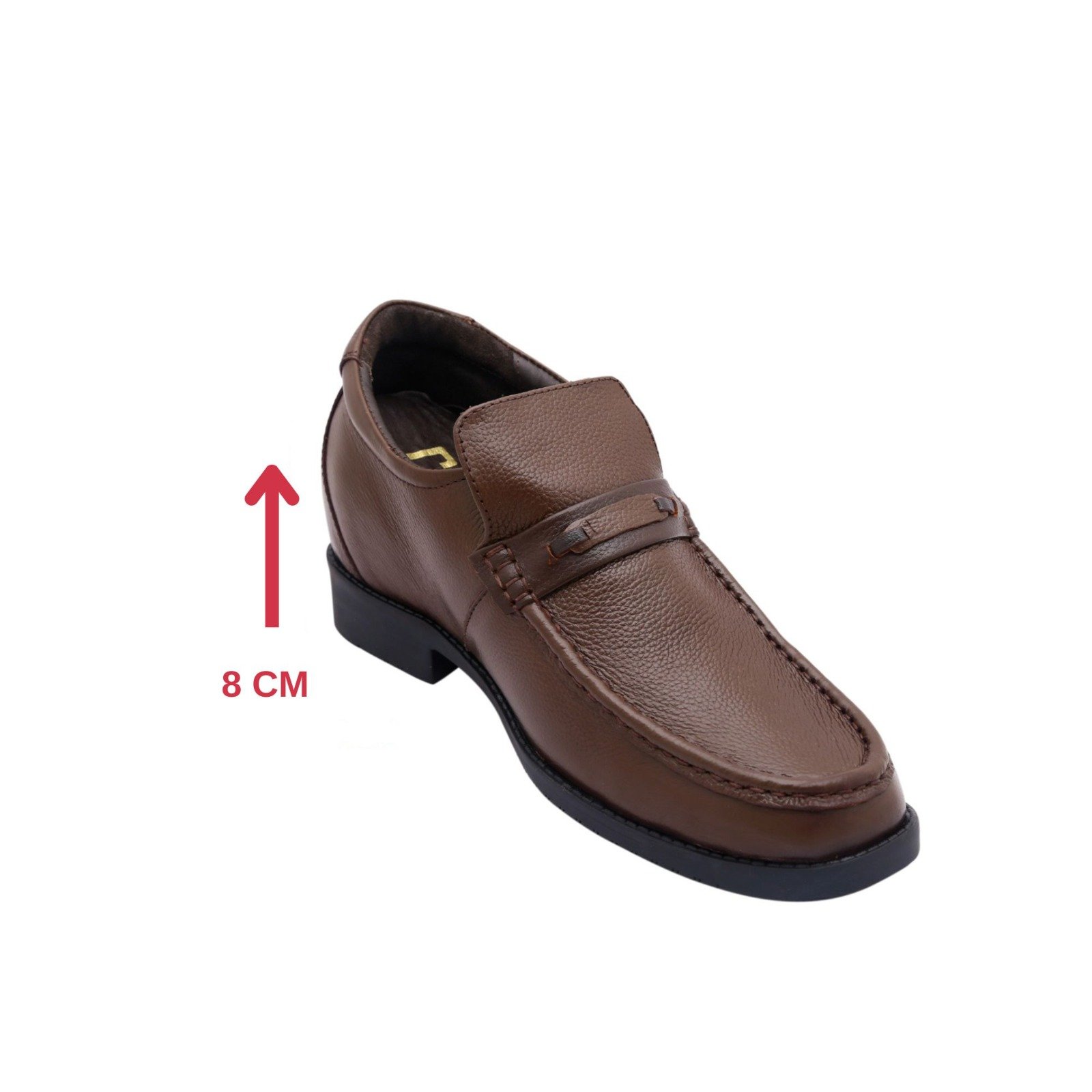 Brown textured leather loafers for men with a hidden heel