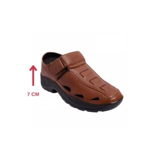 Tan velcro strapped sandal for men with a hidden heel