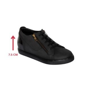 Black leather low top sneakers for men with a hidden heel