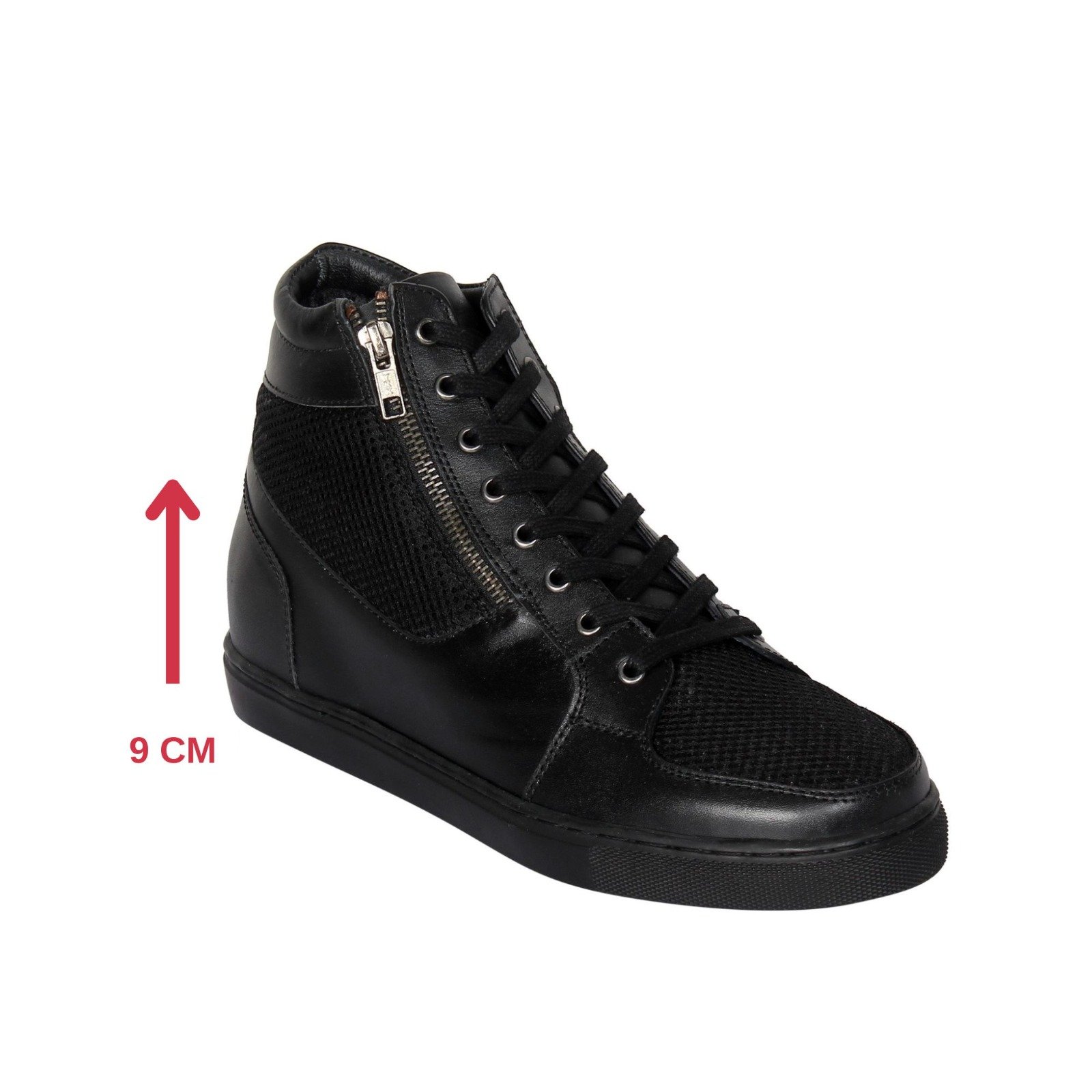 Black ankle high sneakers with a hidden heel