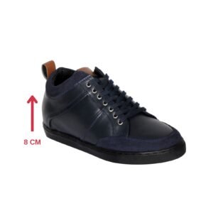 Navy blue lace up sneakers for men with a hidden heel
