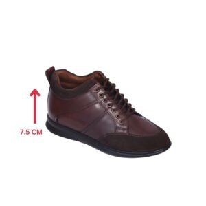 Brown lace-up genuine leather sneakers for men with a hidden heel