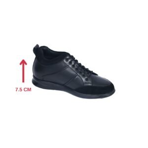 Black lace-up genuine leather sneakers for men with a hidden heel