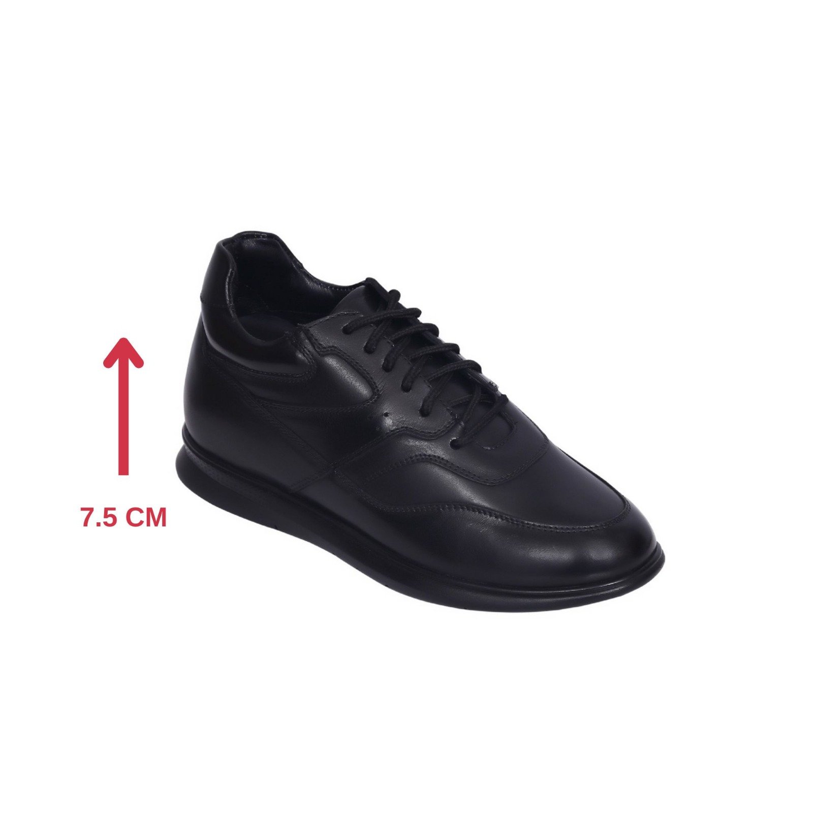 Black premium leather low top sneakers with a hidden heel
