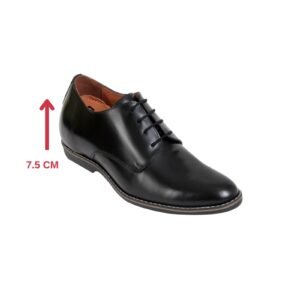 Black leather solid derby shoes with a hidden heel