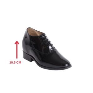 Black glossy oxford shoes with a hidden heel