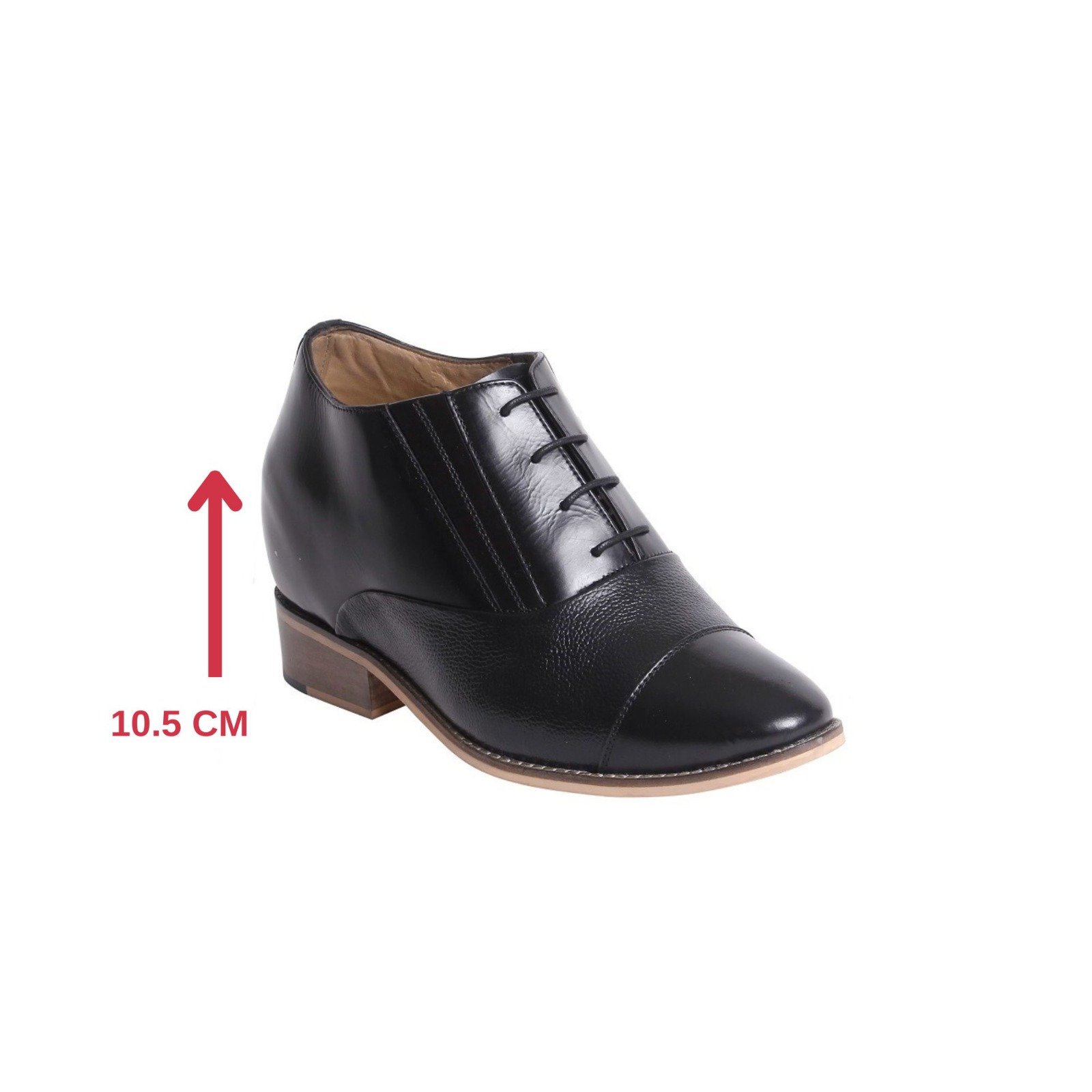 Black leather oxford shoes for men with a hidden heel