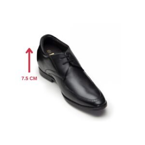 Black leather semi brogue shoe with a hidden heel