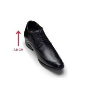 Black patent leather derby shoes with a hidden heel