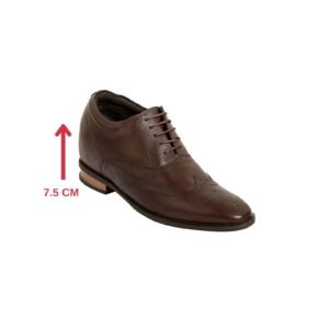 Coffee brown lace-up genuine leather formal brogues with a hidden heel