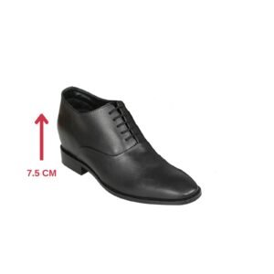 Black leather textured oxford shoes with a hidden heel