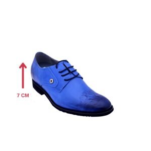 Blue premium half brogue derby with a hidden heel