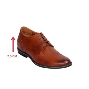 Tan lace-up genuine leather formal brogues with a hidden heel